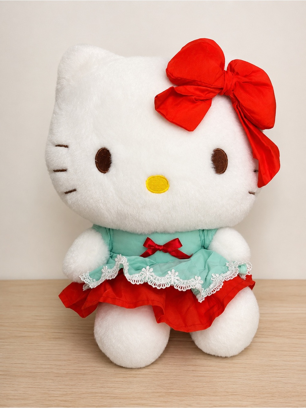 Hello Kitty Plush in Red Bow and Aqua Dress
